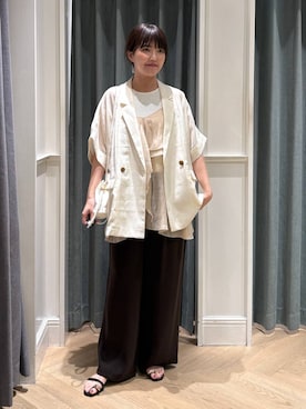 「A part by（アパートバイ）のキンチャクミニショルダバッグ（ショルダーバッグ、ホワイト系）」を使った、あんずさん（レディース・163cm）の夏コーディネート
