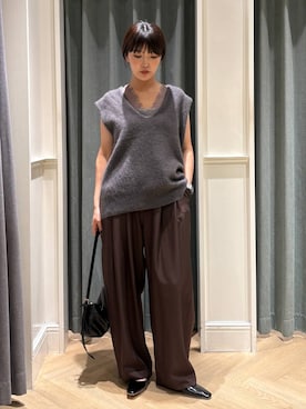 「A part by（アパートバイ）のソフトカーブバッグ（ショルダーバッグ、ブラック系）」を使った、あんずさん（レディース・163cm）の秋コーディネート
