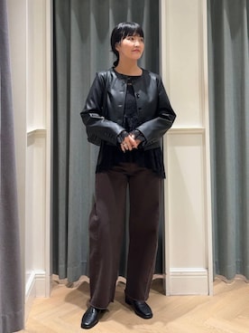 「A part by（アパートバイ）のソフトカーブバッグ（ショルダーバッグ、ブラック系）」を使った、あんずさん（レディース・163cm）の秋コーディネート