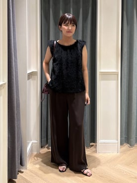 「A part by（アパートバイ）のキンチャクミニショルダバッグ（ショルダーバッグ、レッド系）」を使った、あんずさん（レディース・163cm）の夏コーディネート