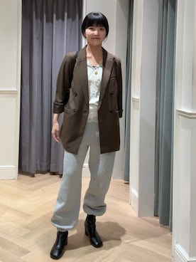 「A part by（アパートバイ）のソフトカーブバッグ（ショルダーバッグ、ブラック系）」を使った、あんずさん（レディース・163cm）の秋コーディネート