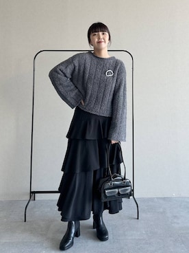 「mysty woman（ミスティウーマン）の［追加4］アシメティアードスカート 149592（スカート）」を使った、あんずさん（レディース・163cm）の冬コーディネート