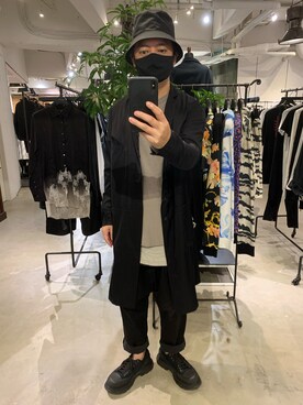 「KMRii（ケムリ）のアイテム（ステンカラーコート）」を使った、shinozaki daigaさん（メンズ・178cm）の秋コーディネート