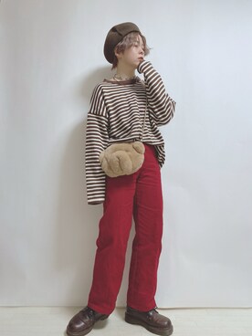 「ゆるニット」｜「アイテム（ハンチング/ベレー帽）」を使った、☆★gizmo★☆さん（レディース・159cm）の冬コーディネート