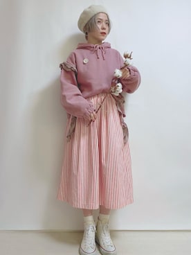 「アイテム（ハンチング/ベレー帽、ホワイト系）」を使った、☆★gizmo★☆さん（レディース・159cm）の春コーディネート