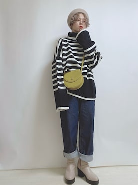 「ロールアップ」｜「アイテム（ハンチング/ベレー帽）」を使った、☆★gizmo★☆さん（レディース・159cm）の冬コーディネート