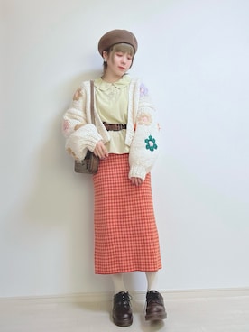 「白タイツ」｜「アイテム（スカート）」を使った、☆★gizmo★☆さん（レディース・159cm）の冬コーディネート