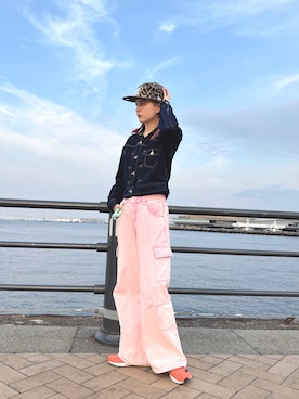 「NEW ERA（ニューエラ）の【NEW ERA】 Pillbox アジャスタブル ロサンゼルス・ドジャース ブラック PILLBOX ADJ LOSDOD BLK LOS ANGELES DODGERS（キャップ、ブラック系）」を使った、zabethさん（レディース・160cm）の春コーディネート