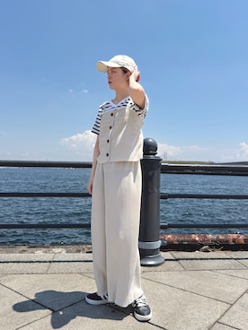「NEW ERA（ニューエラ）のNEW ERA   920 COTTON LINEN / ニューエラ（キャップ、ホワイト系）」を使った、zabethさん（レディース・160cm）の春コーディネート