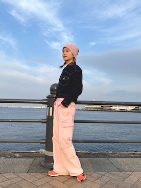 「OVERRIDE（オーバーライド）のOVERRIDE  OGC MESH BEANIE / オーバーライド（ニットキャップ/ビーニー、ピンク系）」を使った、zabethさん（レディース・160cm）の春コーディネート