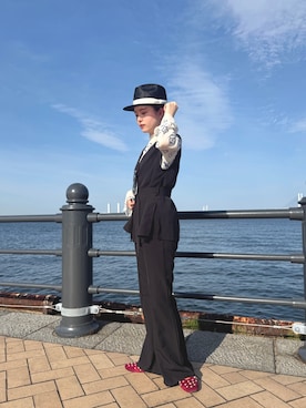 「OVERRIDE（オーバーライド）のOVERRIDE  KENMA FEDORA COLOR RIBBON / オーバーライド（ハット、ブラック系）」を使った、zabethさん（レディース・160cm）の春コーディネート