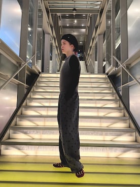 「Chapeau d' O（シャポードオー）のChapeau d' O  Lame Silk Braid Beret / シャポードオー（ハンチング/ベレー帽、ブラック系）」を使った、zabethさん（レディース・160cm）の春コーディネート