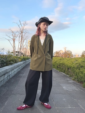 「kaorinomori（カオリノモリ）のkaorinomori  プラーハット　ロア / カオリノモリ（ハット、ブラック系）」を使った、zabethさん（レディース・160cm）の春コーディネート