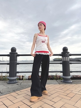 「アイテム（ニットキャップ/ビーニー、ピンク系）」を使った、zabethさん（レディース・160cm）の夏コーディネート