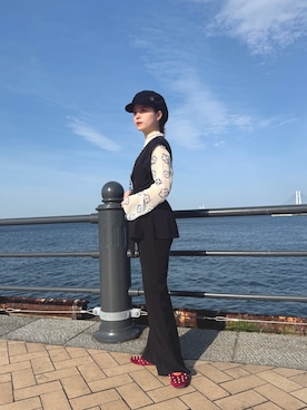 「Chapeau d' O（シャポードオー）のChapeau d' O TM Casquette / シャポードオー（キャスケット、ブラック系）」を使った、zabethさん（レディース・160cm）の春コーディネート