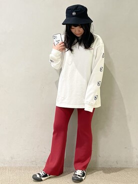 「PBLIM（ページボーイリム）のPAGEBOYLIM/ロゴ刺繍バケットハット2（ハット）」を使った、chiakiさん（レディース・155cm）の秋コーディネート