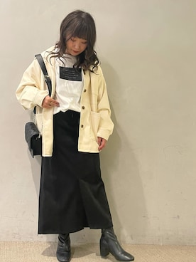 「Iラインスカート」｜「アイテム（ブルゾン）」を使った、chiakiさん（レディース・155cm）の秋コーディネート