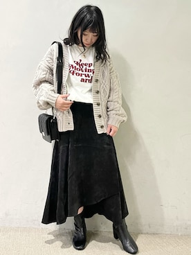 「ケーブルカーディガン」｜「アイテム（アクセサリー）」を使った、chiakiさん（レディース・155cm）の秋コーディネート