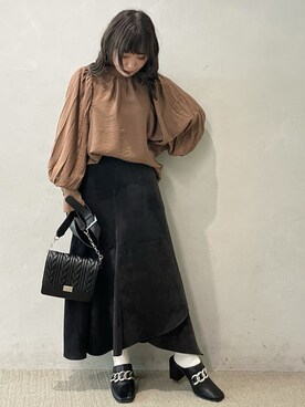 「ベロアスカート」｜「アイテム（サンダル）」を使った、chiakiさん（レディース・155cm）の秋コーディネート