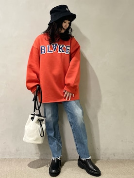 「PBLIM（ページボーイリム）のPAGEBOYLIM/ロゴ刺繍バケットハット2（ハット）」を使った、chiakiさん（レディース・155cm）の秋コーディネート