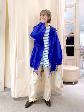 「ブルー x ホワイト」｜「アイテム（ブルゾン）」を使った、mimiさん（レディース・151cm）の春コーディネート