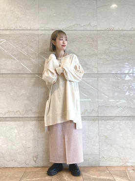 「ギンガムチェック」｜「アイテム（スカート、ピンク系）」を使った、Amaneさん（レディース・151cm）の春コーディネート
