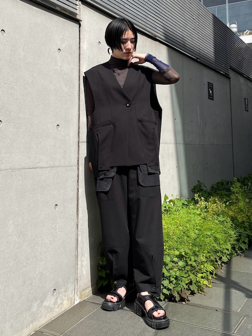L'INITIAL】レザー アンクルストラップヒールサンダル （Black