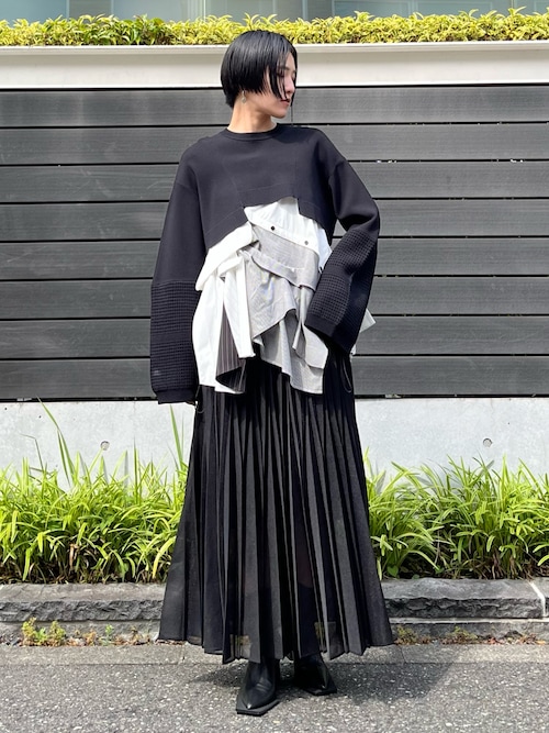 UN3D. ブラック オリガミプリーツスカート 38 セール】SHEER ORIGAMI PLEATS SK【セットアップ着用可能】 / シアー