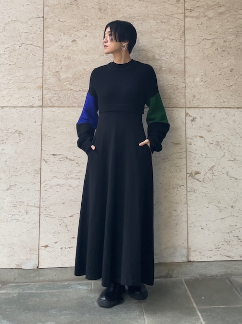 UN3D. フレアスリーブニットワンピース アンスリード ロングワンピース