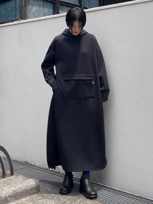 HEM GATHER HOODIE OP / ヘムギャザーフーディーワンピース 