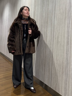 「URBAN RESEARCH DOORS（アーバンリサーチドアーズ）のコクーンシルエットボアコート（その他アウター）」を使った、konishirikaさん（レディース・156cm）の秋コーディネート