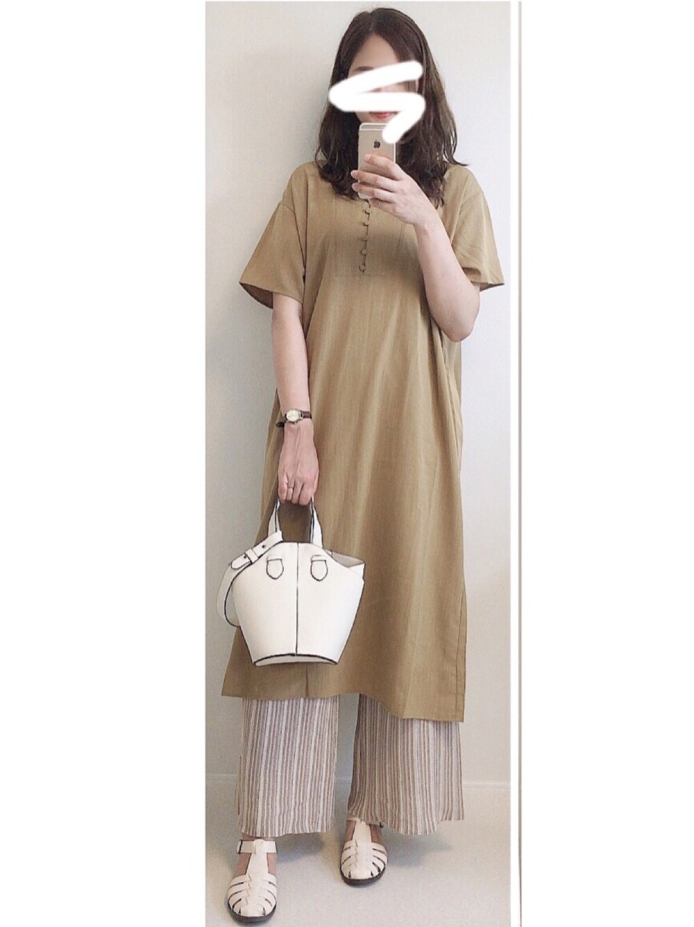 「neuna、ワンピース」｜「NEUNAのくるみボタンスラブワンピース（ワンピース、イエロー系）」を使った、yuna2912さん（レディース・171cm）の夏コーディネートの1枚目の写真