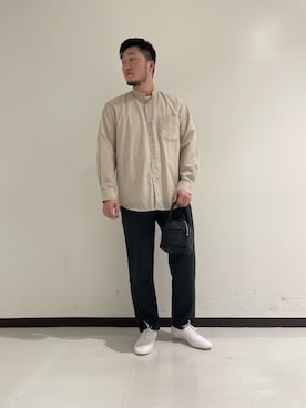 「MY THINKS（マイシンクス）のアイテム（バッグ）」を使った、原田直人さん（メンズ・173cm）の春コーディネート