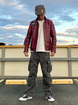 「アイテム（ハンチング/ベレー帽）」を使った、Kazufumiさん（メンズ・170cm）の冬コーディネート