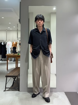「LACOSTE（ラコステ）の『別注』LACOSTE×URBAN RESEARCH　FUNCTIONAL PIQUE OP SHIRTS（シャツ/ブラウス、ブラック系）」を使った、taikiさん（メンズ・175cm）の夏コーディネート