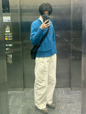 「UNIQLO（ユニクロ）のブロードオーバーサイズシャツ/ストライプ　NATURAL Mサイズ（シャツ/ブラウス、ホワイト系）」を使った、匿名君さん（メンズ・179cm）の春コーディネート