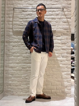 「アイテム（スラックス、ホワイト系）」を使った、nobgさん（メンズ・171cm）の秋コーディネート
