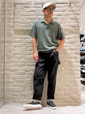 「ABAHOUSE（アバハウス）のHAND DRAWN ART OUI MERCI キャップ（キャップ、ベージュ系）」を使った、nobgさん（メンズ・171cm）の春コーディネート
