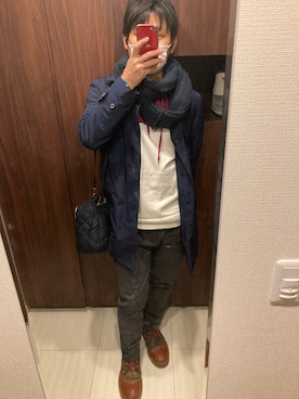 「MACKINTOSH PHILOSOPHY（ﾏｯｷﾝﾄｯｼｭ ﾌｨﾛｿﾌｨｰ）のアイテム（トレンチコート）」を使った、SHIMさん（メンズ・165cm）の冬コーディネート