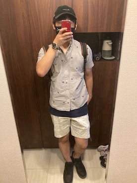 「McGREGOR CLASSIC（マックレガークラシック）のアイテム（トップス）」を使った、SHIMさん（メンズ・165cm）の夏コーディネート