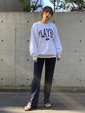 「春先取りコーデ」｜「アイテム（スウェット）」を使った、ERIさん（レディース・156cm）の冬コーディネート