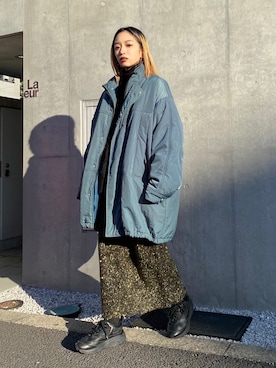 「タートルネック」｜「アイテム（ミリタリージャケット）」を使った、ERIさん（レディース・156cm）の冬コーディネート