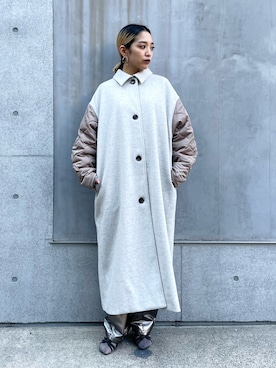 「NOMINE（ノミネ）のアイテム（ステンカラーコート）」を使った、ERIさん（レディース・156cm）の冬コーディネート