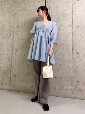 「ブラウスが主役の春コーデ」｜「アイテム（ワンピース/ドレス）」を使った、りほさん（レディース・162cm）の春コーディネート