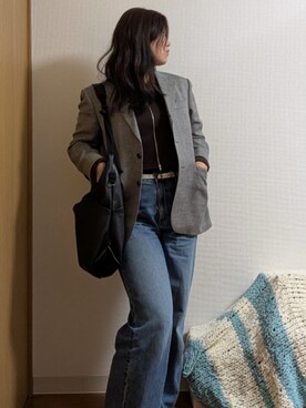 「GU（ジーユー）のアイテム（ショルダーバッグ、ブラック系）」を使った、yoriri00さん（レディース・166cm）の秋コーディネート