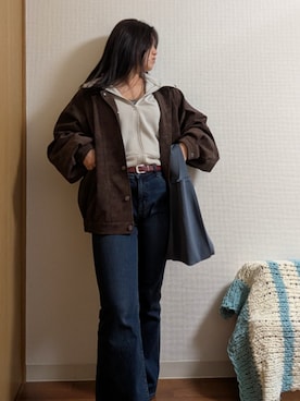 「PBLIM（ページボーイリム）の《UNISEX》ソフトスウェードブルゾン（ブルゾン）」を使った、yoriri00さん（レディース・166cm）の秋コーディネート