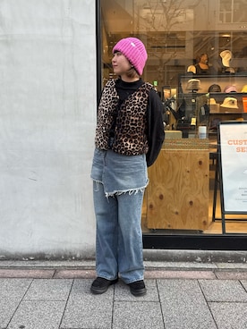「アイテム（ニットキャップ/ビーニー、ピンク系）」を使った、ｺﾏさん（レディース・167cm）の冬コーディネート