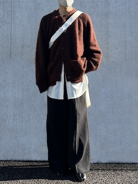 「stein（シュタイン）のアイテム（カーディガン/ボレロ、ブラウン系）」を使った、gohkiさん（メンズ・168cm）の冬コーディネート