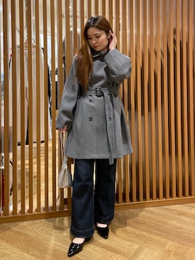 「154cm」｜「アイテム（ステンカラーコート）」を使った、mayuさん（レディース・154cm）の冬コーディネート