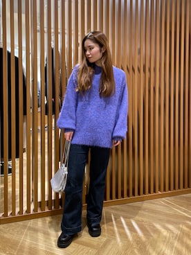 「FREE'S MART（フリーズマート）の◇ウール混シャギークルーネックニット（ニット/セーター、ブルー系）」を使った、mayuさん（レディース・154cm）の冬コーディネート